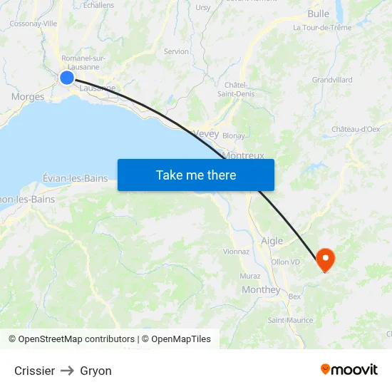 Crissier to Gryon map