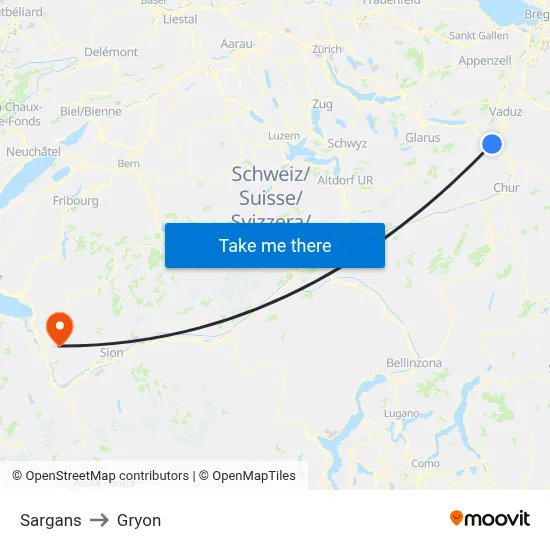 Sargans to Gryon map