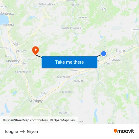 Icogne to Gryon map