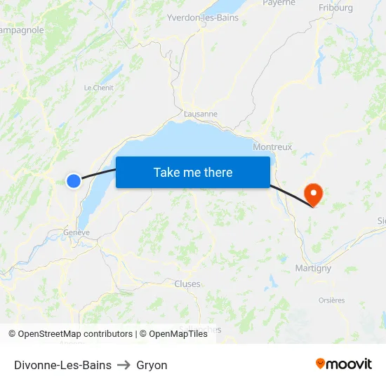 Divonne-Les-Bains to Gryon map