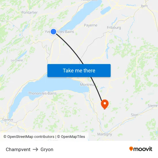 Champvent to Gryon map