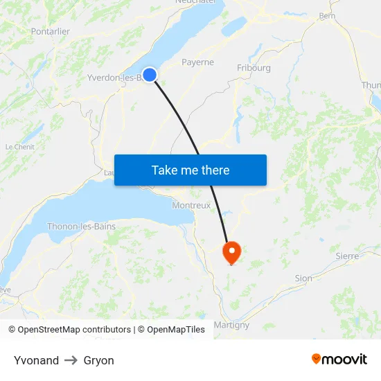Yvonand to Gryon map