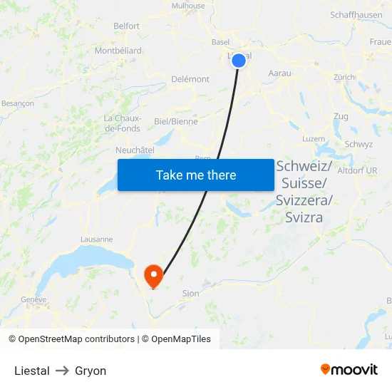 Liestal to Gryon map