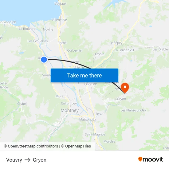 Vouvry to Gryon map