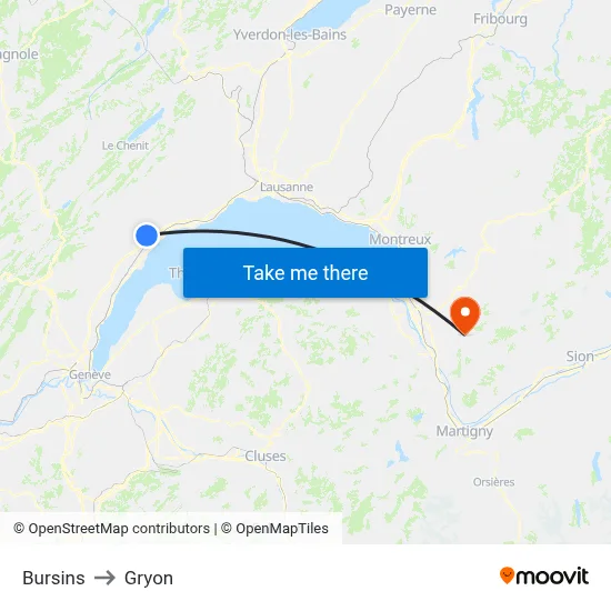 Bursins to Gryon map
