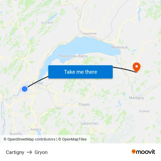 Cartigny to Gryon map