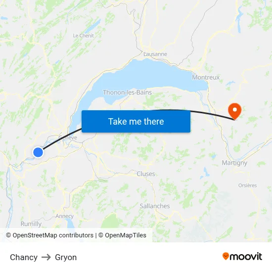Chancy to Gryon map