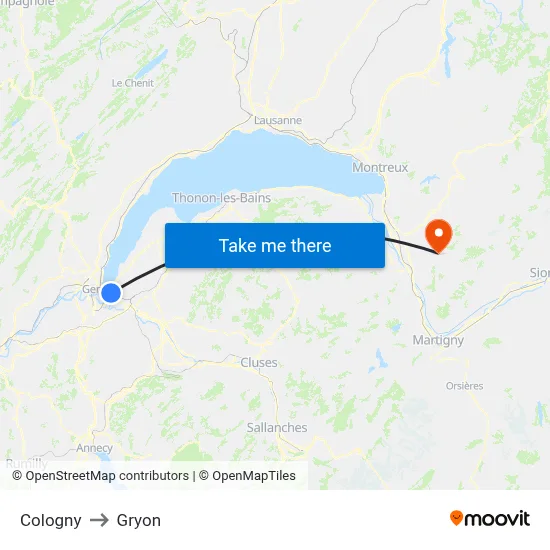Cologny to Gryon map