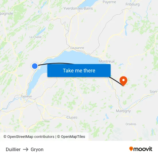 Duillier to Gryon map
