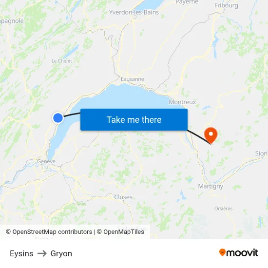 Eysins to Gryon map