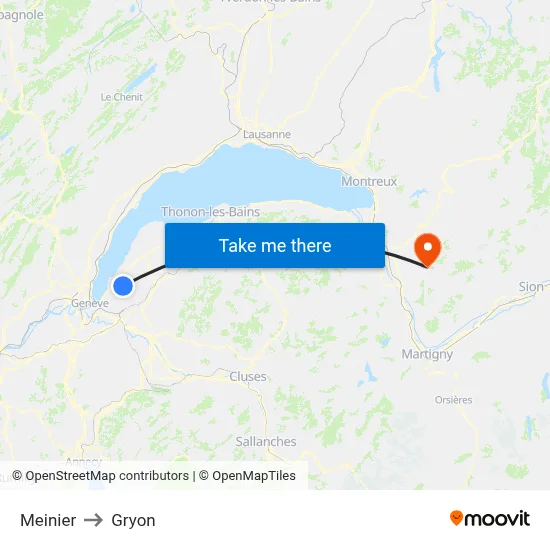 Meinier to Gryon map