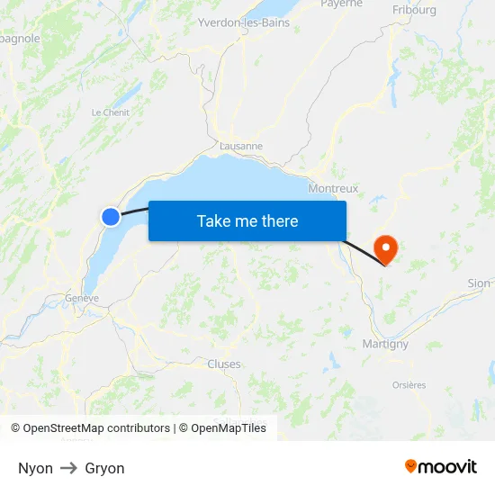 Nyon to Gryon map