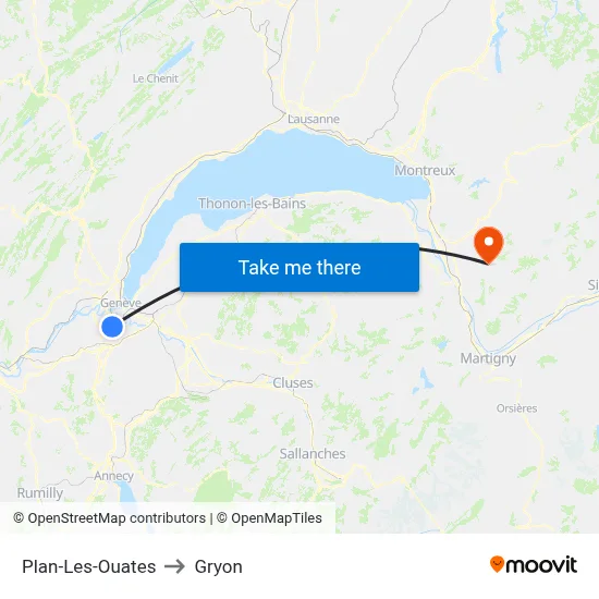 Plan-Les-Ouates to Gryon map