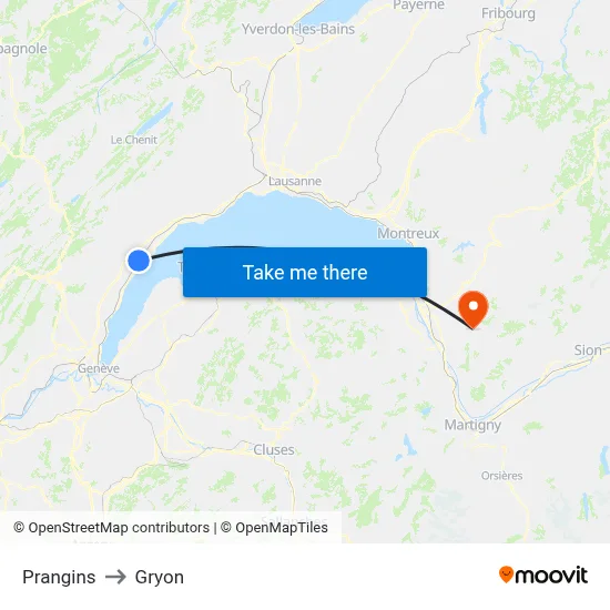 Prangins to Gryon map