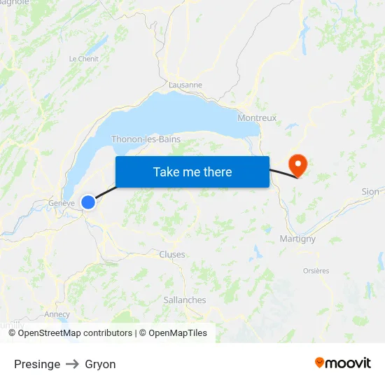Presinge to Gryon map