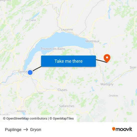 Puplinge to Gryon map