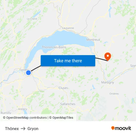 Thônex to Gryon map