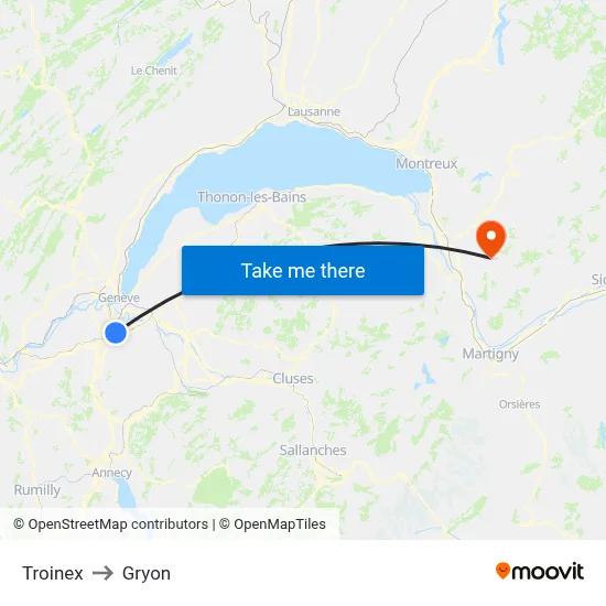 Troinex to Gryon map