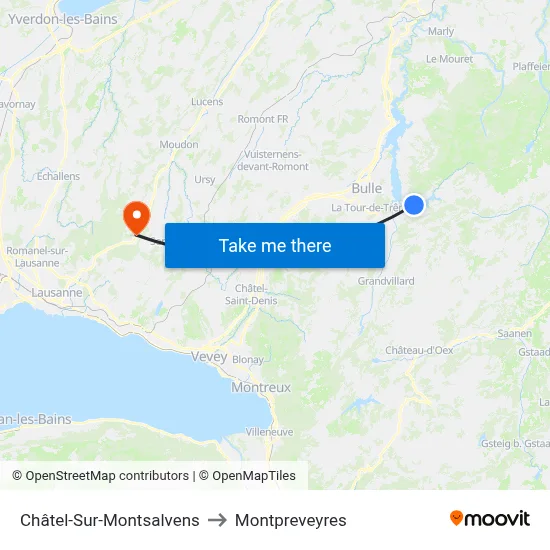 Châtel-Sur-Montsalvens to Montpreveyres map
