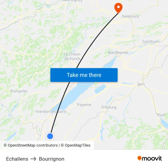 Echallens to Bourrignon map