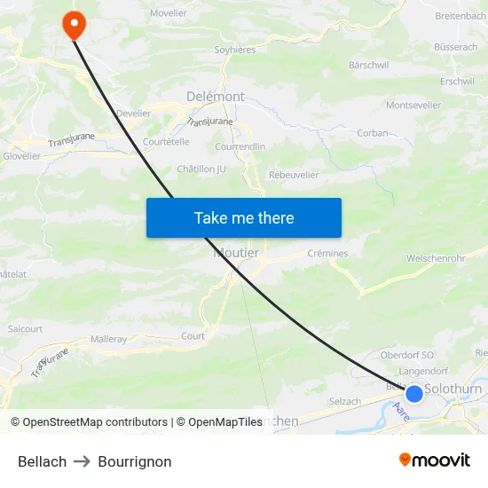 Bellach to Bourrignon map