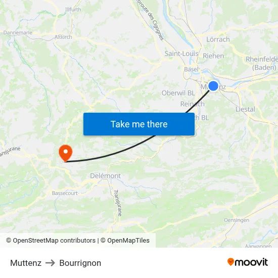 Muttenz to Bourrignon map