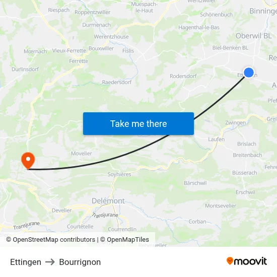 Ettingen to Bourrignon map