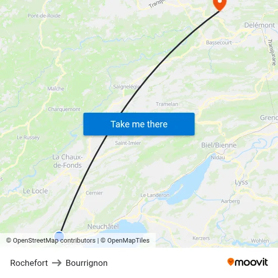 Rochefort to Bourrignon map