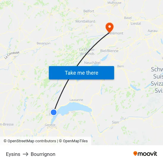 Eysins to Bourrignon map