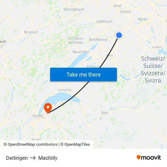 Deitingen to Machilly map