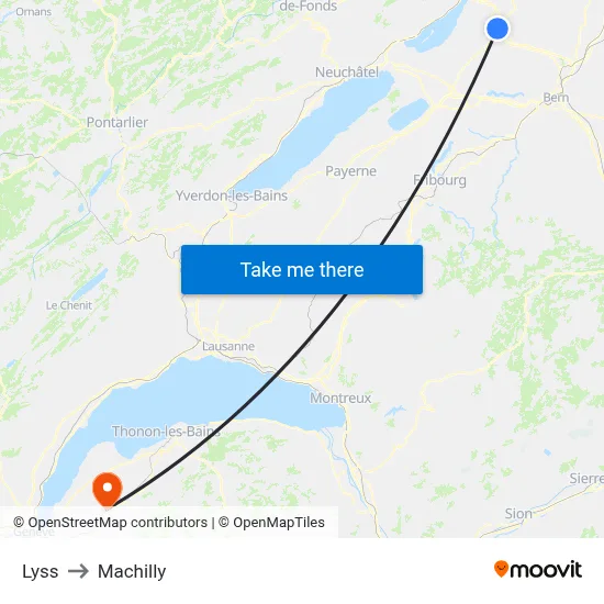 Lyss to Machilly map