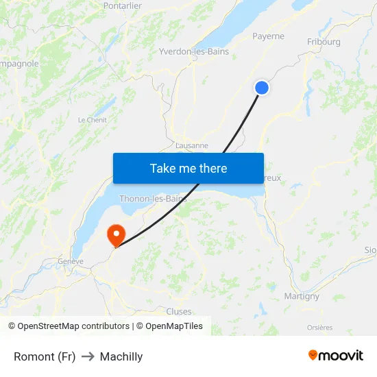 Romont (Fr) to Machilly map