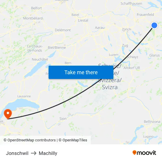 Jonschwil to Machilly map