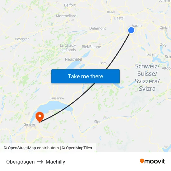 Obergösgen to Machilly map