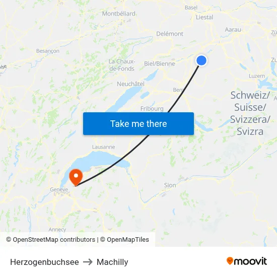 Herzogenbuchsee to Machilly map