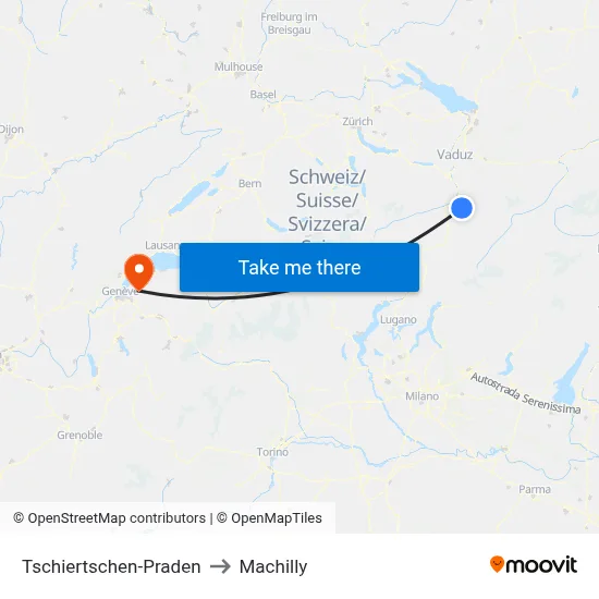 Tschiertschen-Praden to Machilly map
