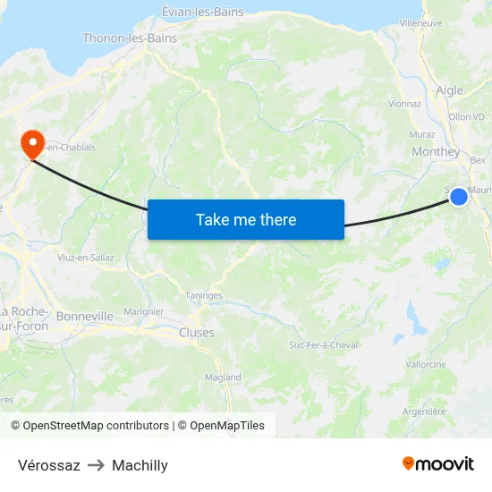 Vérossaz to Machilly map