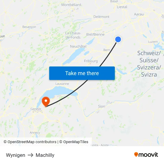 Wynigen to Machilly map