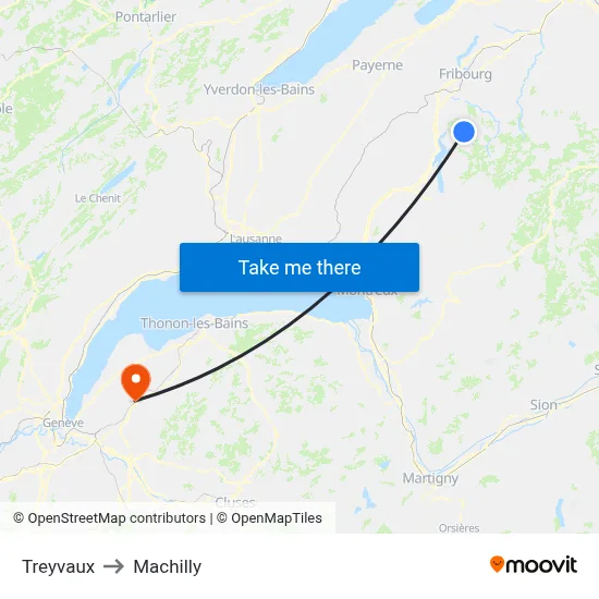 Treyvaux to Machilly map