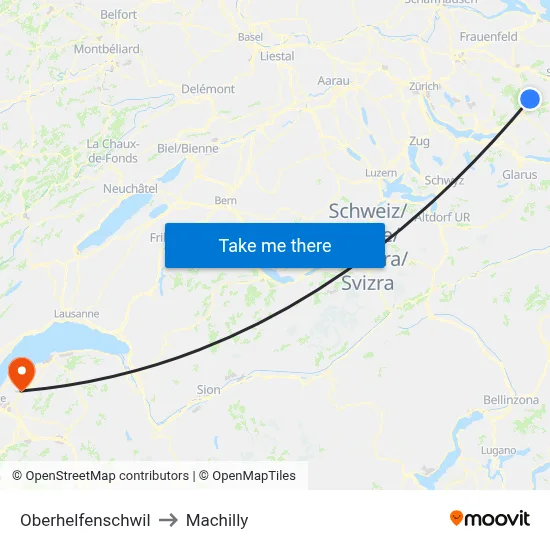 Oberhelfenschwil to Machilly map