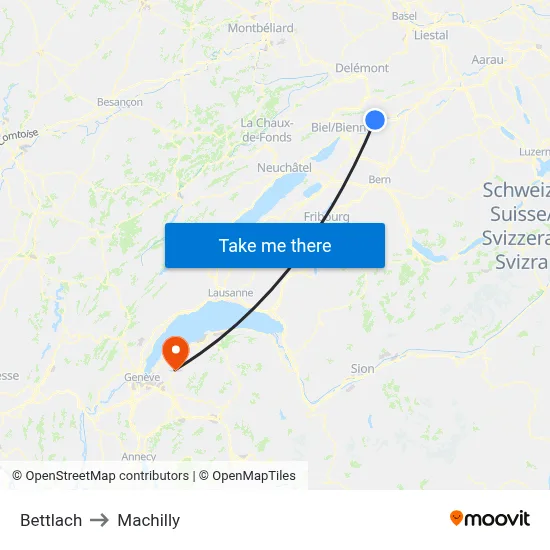 Bettlach to Machilly map