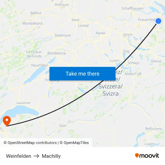 Weinfelden to Machilly map