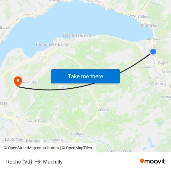 Roche (Vd) to Machilly map
