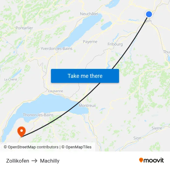 Zollikofen to Machilly map