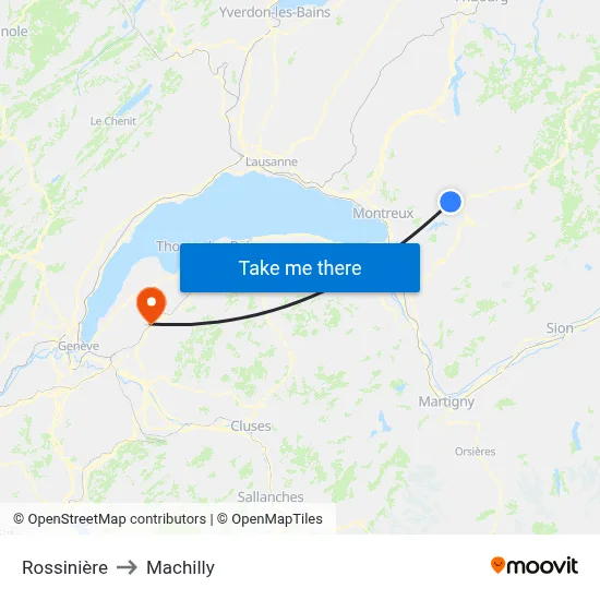 Rossinière to Machilly map