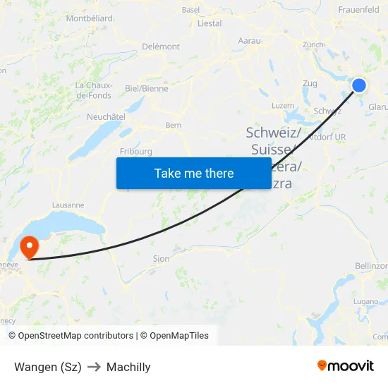 Wangen (Sz) to Machilly map