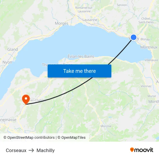 Corseaux to Machilly map
