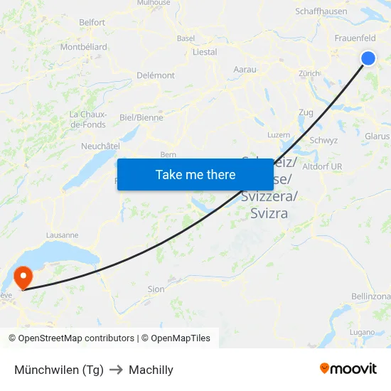 Münchwilen (Tg) to Machilly map