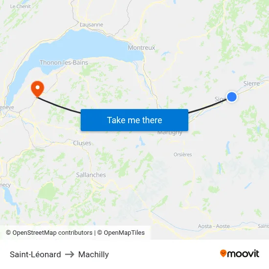 Saint-Léonard to Machilly map