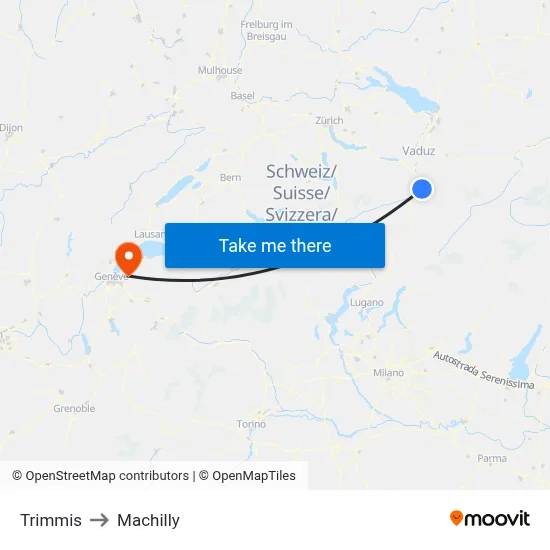 Trimmis to Machilly map